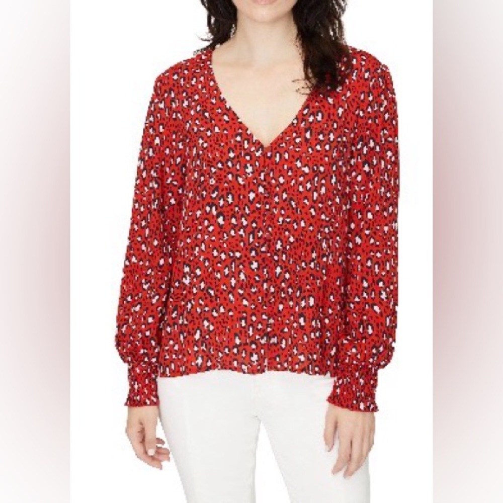 Sanctuary Noelle Smocked Cuff Blouse in Red Hot Leopard - Large